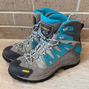 Asolo women’s 9 blue gray neutron Gore-Tex Vibram trail hiking boots EUC
